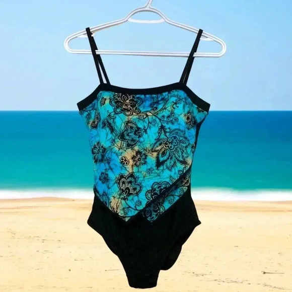 It Figures! Tummy Thinner One Piece Bathing Suit with Straps - Picture 1 of 8